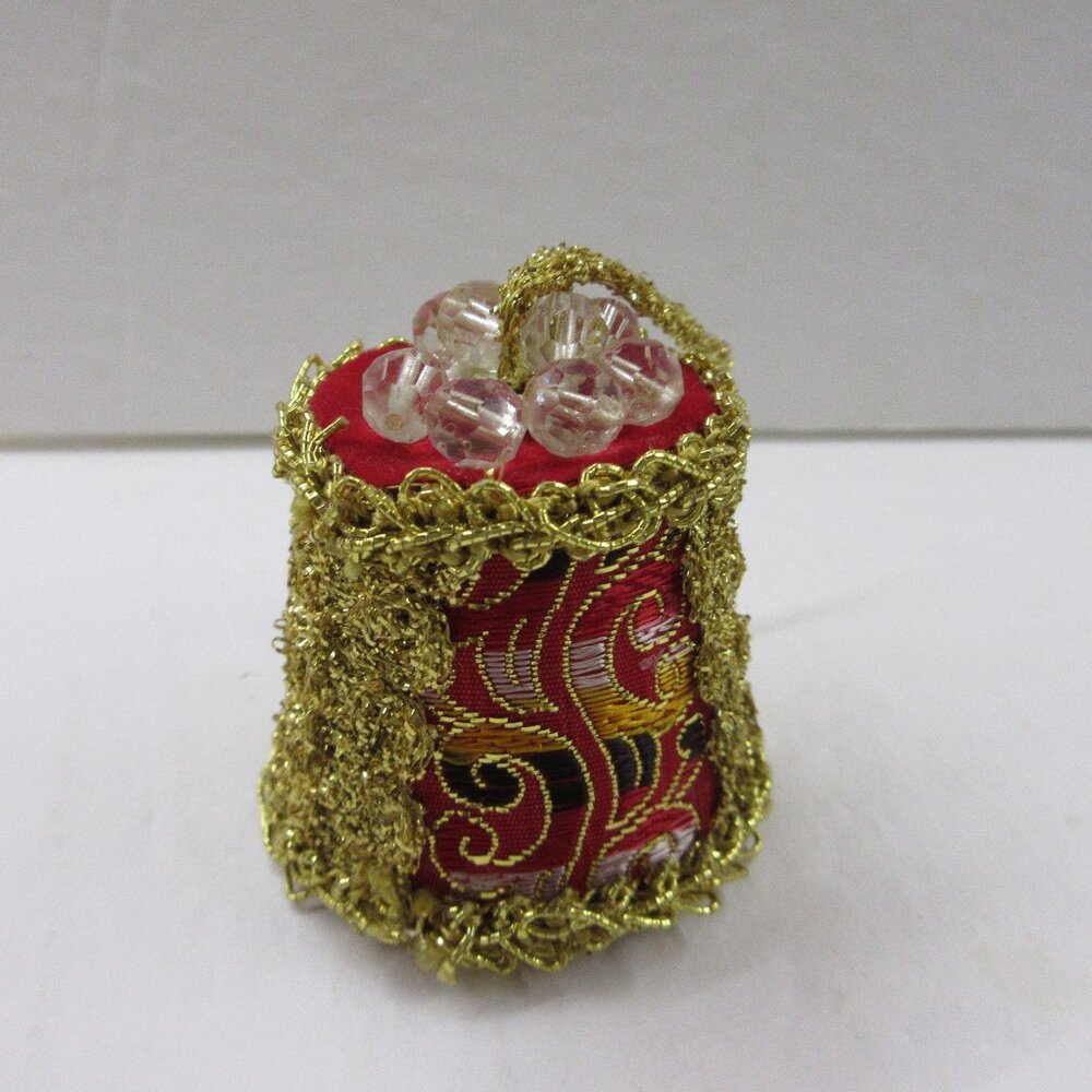 Handmade Red Gold Beaded Ribbon Crafted Christmas Ornaments Lot of 9 Vintage - Picture 8 of 16
